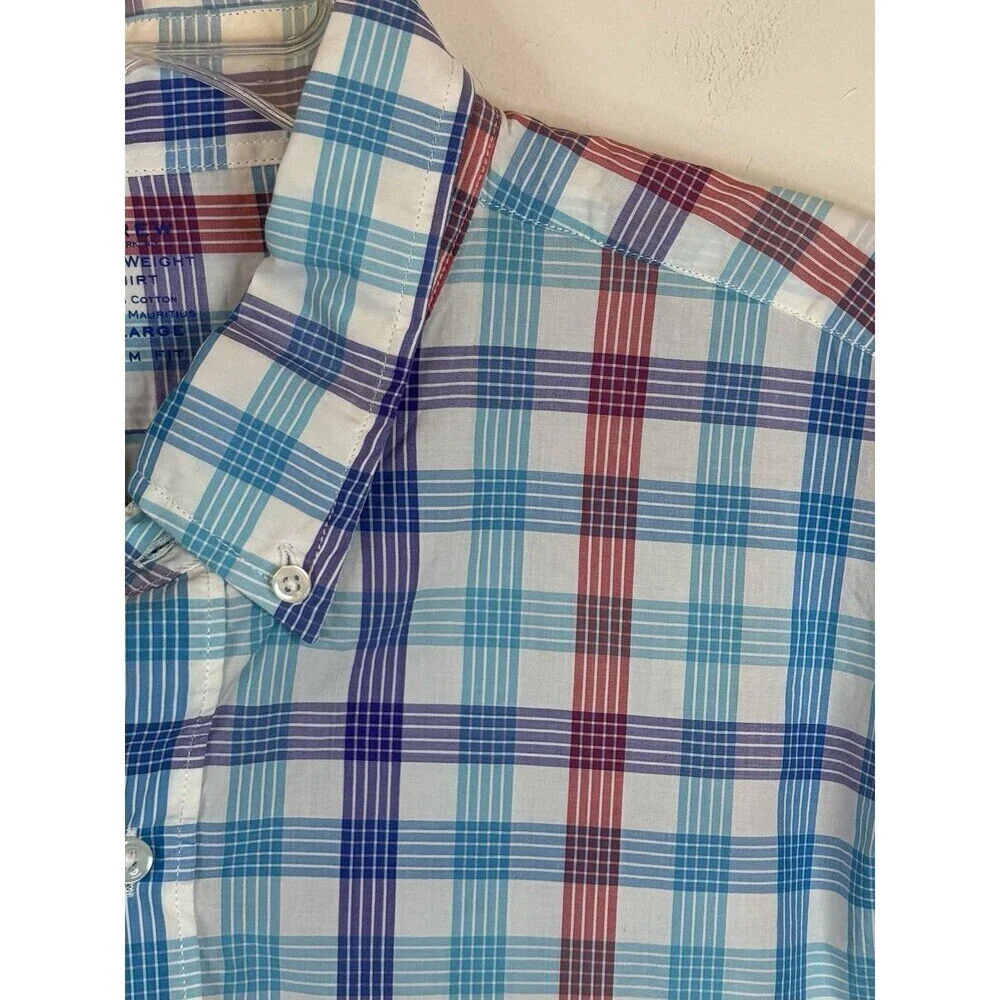 J CREW Casual Flex Button Down Shirt Men XL Slim Fit Light Weight Plaid Cotton